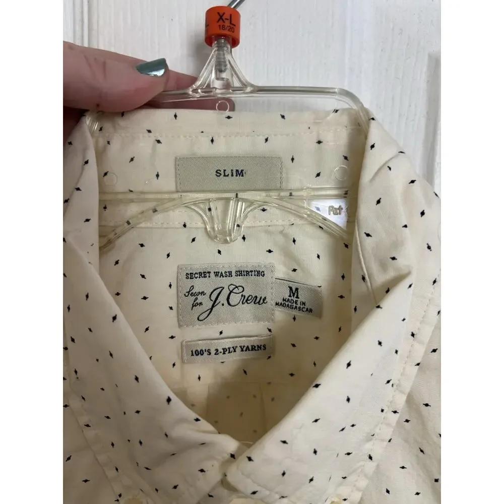 J Crew Secret Wash Shirting 100’s 2-Ply Yarn Slim Fit Button Down Ivory Medium
